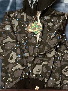Bape Black Space Camo Shark full zip hoodie NWT